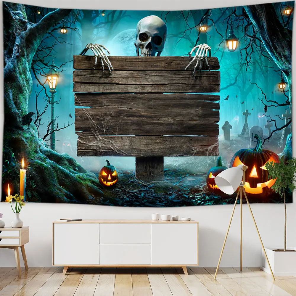 Halloween Pumpkin Skull Tapestry Horror Wall Hanging Psychedelic Night Castle Tapestry Background Cloth Bedroom Room Decoration
Halloween Pumpkin Skull Tapestry Horror Wall Hanging Psychedelic Night Castle Tapestry Background Cloth Bedroom Room Decoration