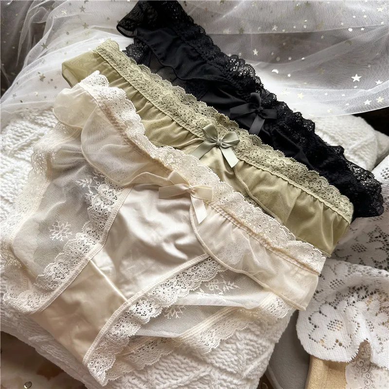 

M-L Women's Underwear Panty Sexy Lace Panties Girls' Bowknot Comfort Briefs Low Waist Seamless Underpants Female Lingerie