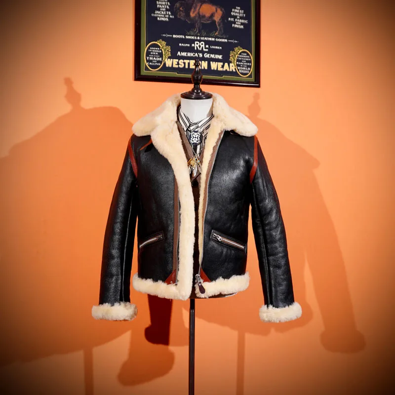

Американская Классическая тонкая мужская куртка-бомбер из плотной кожи с мехом мериноса D1 в стиле ретро