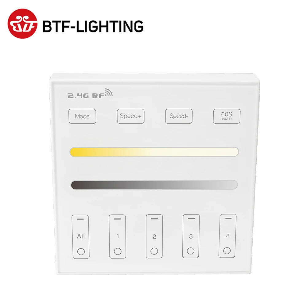 

LED Panel Sensitive Touching Remote Controller 2.4GHz for FCOB LED Strip Light DIM CCT RGB RGBW RGBCCT 2 AAA Battery 4 Zone 30 m