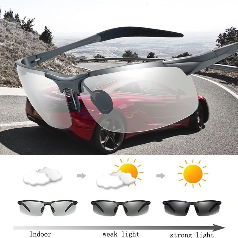 

UV400 Sun Glasses Photochromic Polarized Sunglasses Men's Sunglasses for Drivers Male Safety Night Vision Driving