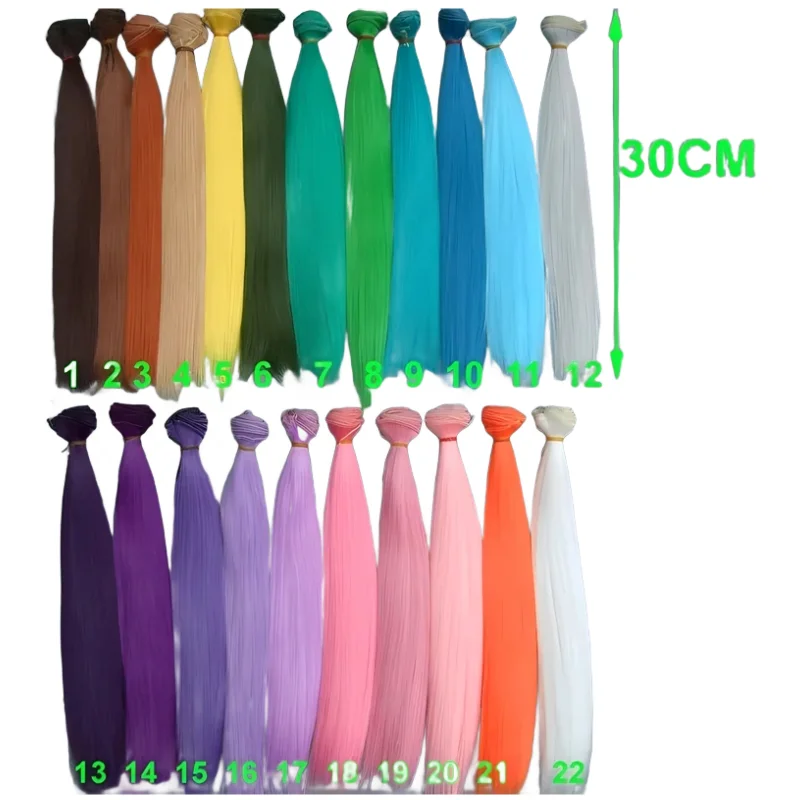 

30cm*100cm doll hair Pink white green blue browncolor orange yellow color straight BJD doll trees diy doll wigs