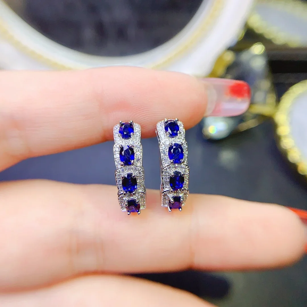 

Natural Sapphire Earrings Women's Silver 925 Wedding Gems Free Shipping Earrings Sterling Certified Jewelry Boutique