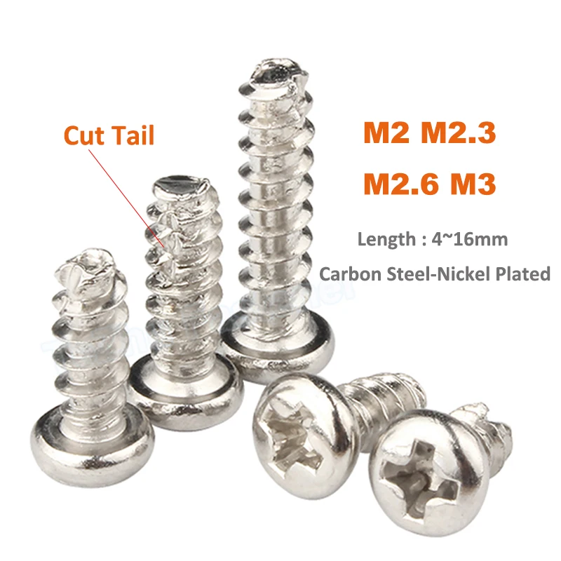 100/200pcs M2 M2.3 M2.6 M3 Round Phillips Self Tapping Cut Tail Screw Cross Recessed Button Head Wood Screw Nails Nickel Plated
100/200pcs M2 M2.3 M2.6 M3 Round Phillips Self Tapping Cut Tail Screw Cross Recessed Button Head Wood Screw Nails Nickel Plated