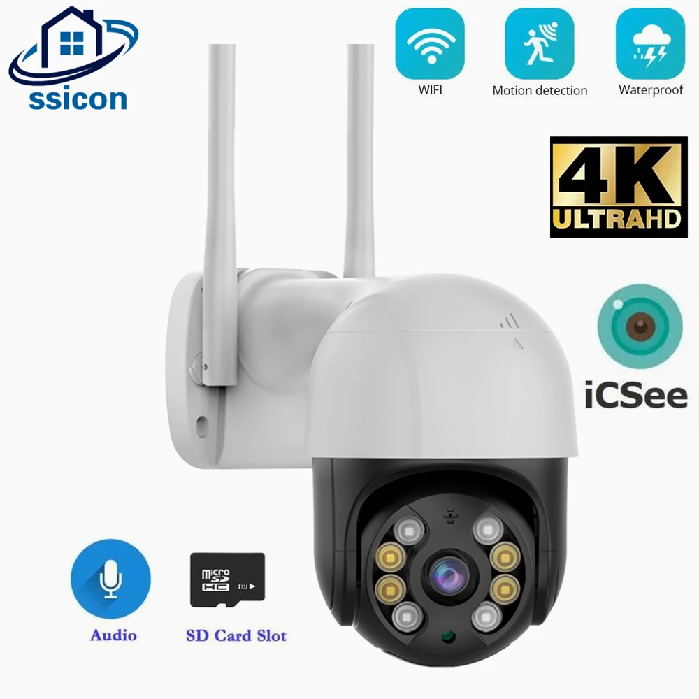 

8MP ICSee Outdoor WIFI Security IP Camera CCTV Full Color Night Vision Waterproof Wireless Speed Dome Camera