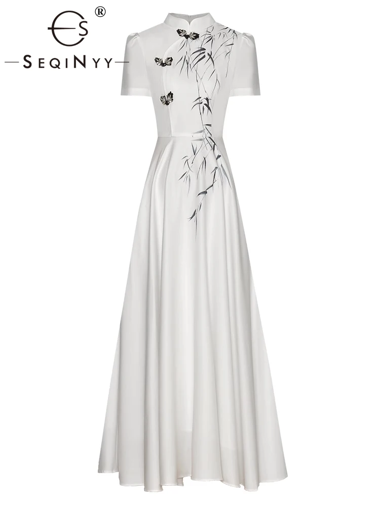 SEQINYY White Dress Summer Spring New Fashion Design Women Runway Beading Vintage Bamboo Leaf Print A-Line Elegant Party
SEQINYY White Dress Summer Spring New Fashion Design Women Runway Beading Vintage Bamboo Leaf Print A-Line Elegant Party