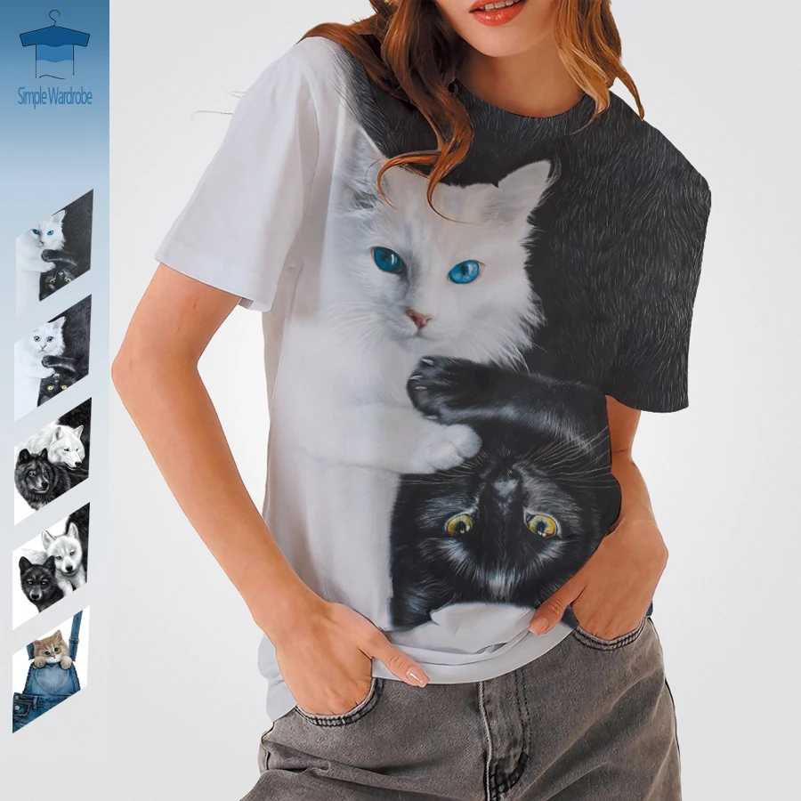 

Футболка женская с коротким рукавом, смешная 3D футболка в стиле Харадзюку, с рисунком кошки, популярный топ оверсайз В Стиле Инь и Ян