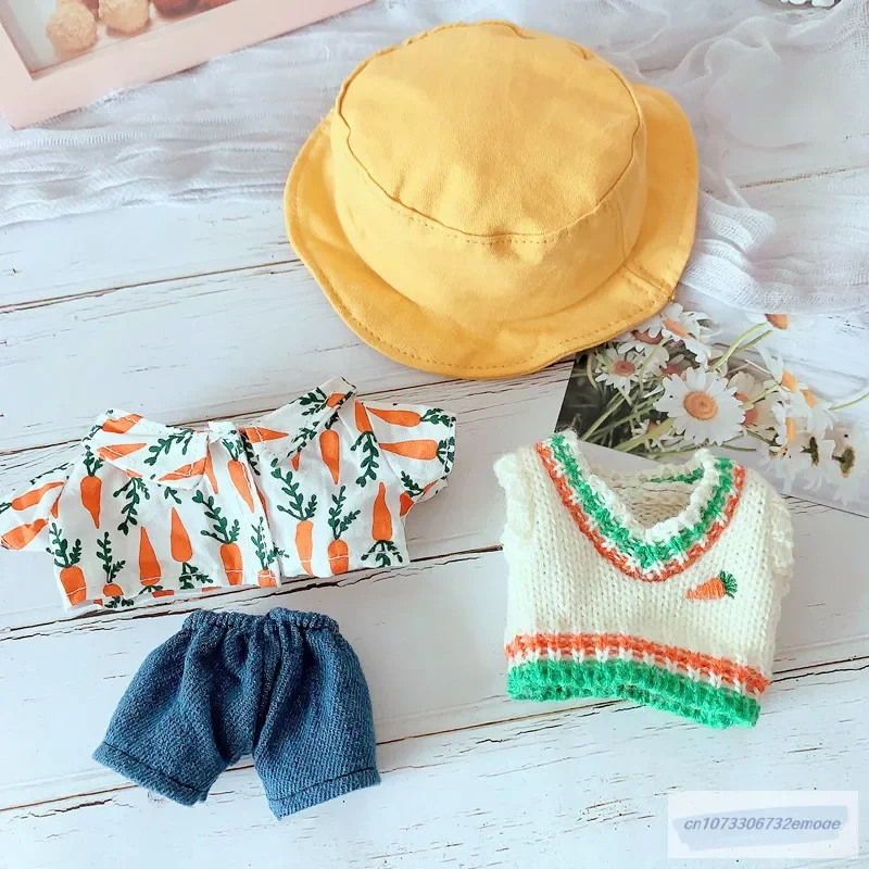 

20cm Plush Doll's Clothes Carrot sweater Fisherman hat jeans pants Outfit for Korea Kpop EXO Idol Dolls Clothing Fans Gift