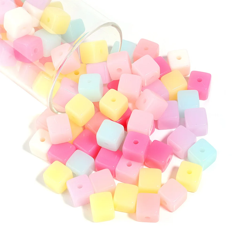 

DIY Jewelry Findings 200pcs 14mm Cube Acrylic Plastic Jelly Square Cube Geometry Beads Fit Bracelet Necklace Earring Key Chain