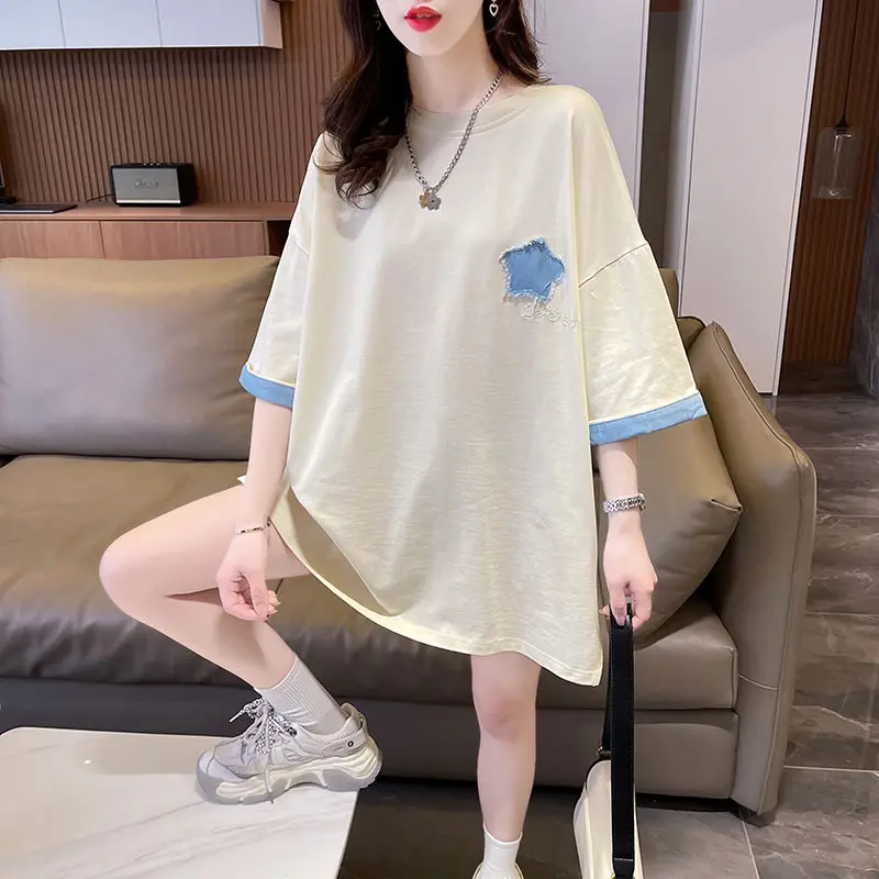 DAYIFUN Short Sleeve T-shirts Women Summer Korean Loose Large Size Patch Design T-shirts Mid Length Fake Two-piece Tops Tees
DAYIFUN Short Sleeve T-shirts Women Summer Korean Loose Large Size Patch Design T-shirts Mid Length Fake Two-piece Tops Tees