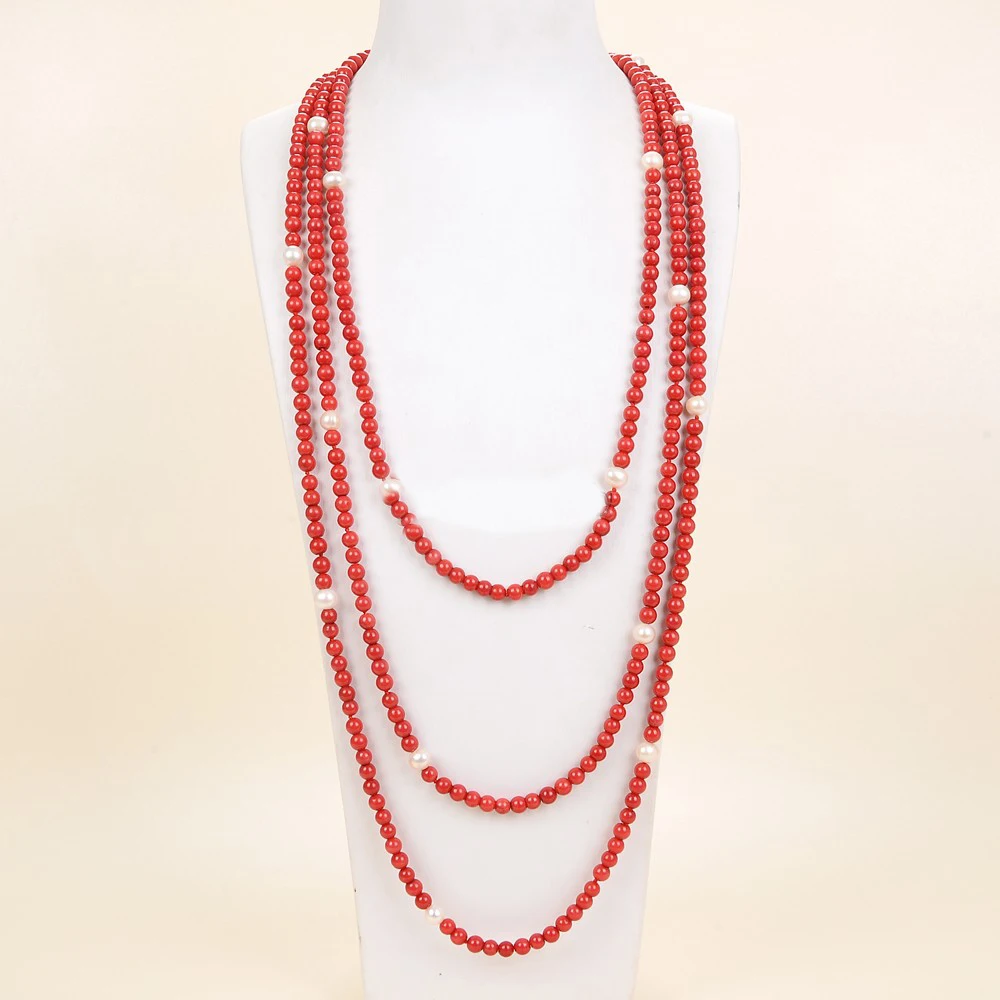 Hand knotted necklace natural 6mm red coral sweater chain 8-9mm nearly round pearl for women fashion jewelry 100inch
Hand knotted necklace natural 6mm red coral sweater chain 8-9mm nearly round pearl for women fashion jewelry 100inch