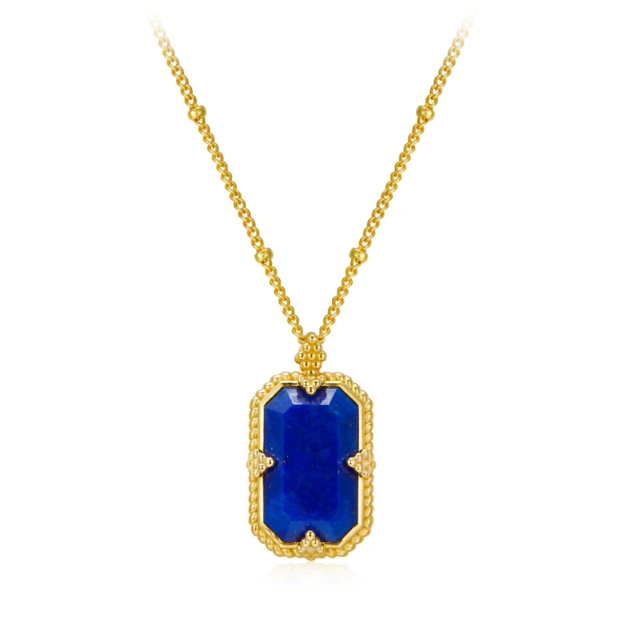 

wholesale fine jewelry Natural Lazurite gemstone necklace 925 silver gold plated high quality jewelry for women