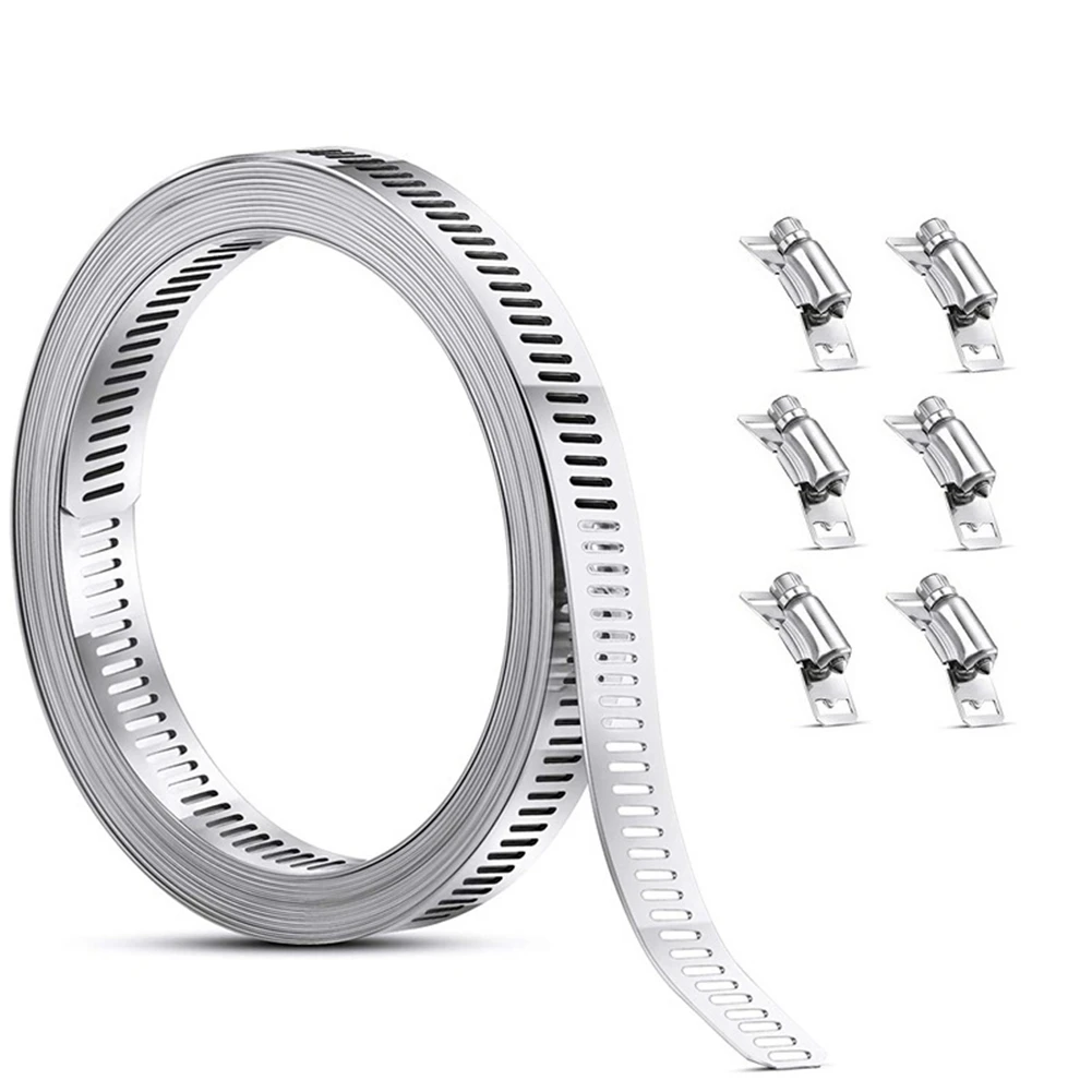 

304 Stainless Steel Worm Clamp Hose Clamp Strap with Fasteners Adjustable DIY Pipe Hose Clamp Ducting Clamp 7.9Feet