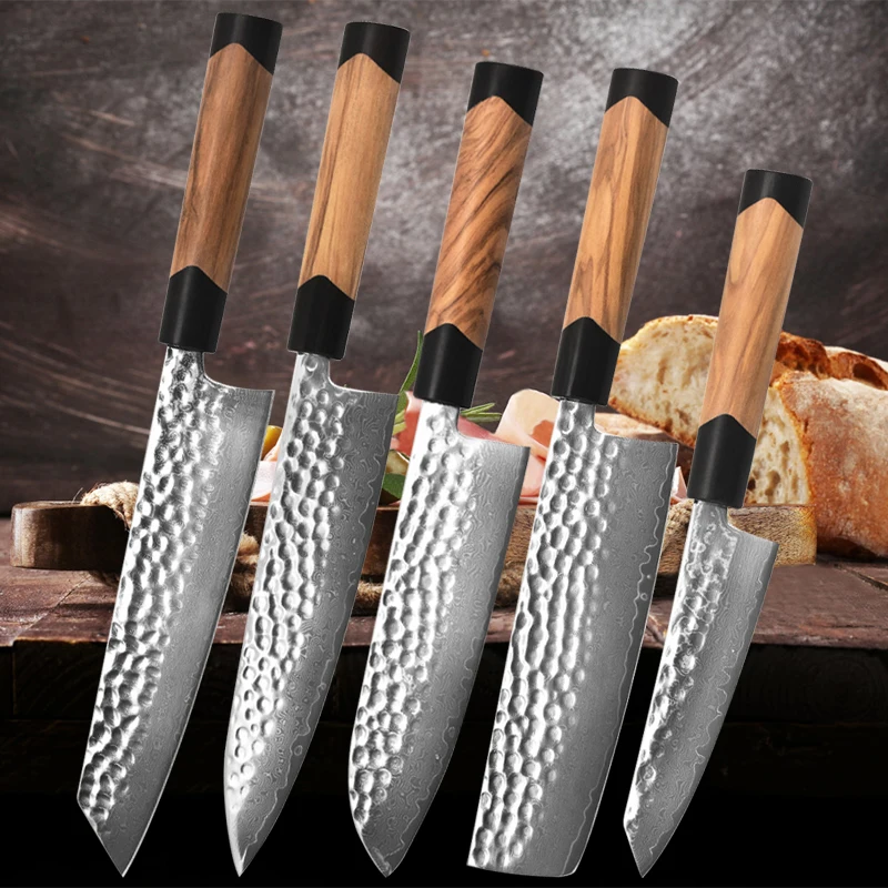 

VG10 Damascus Steel Chef Knife Set High Hardness Meat Cleaver Utility Knife Japanese Santoku Kitchen Knives Fruit Slicing Knife