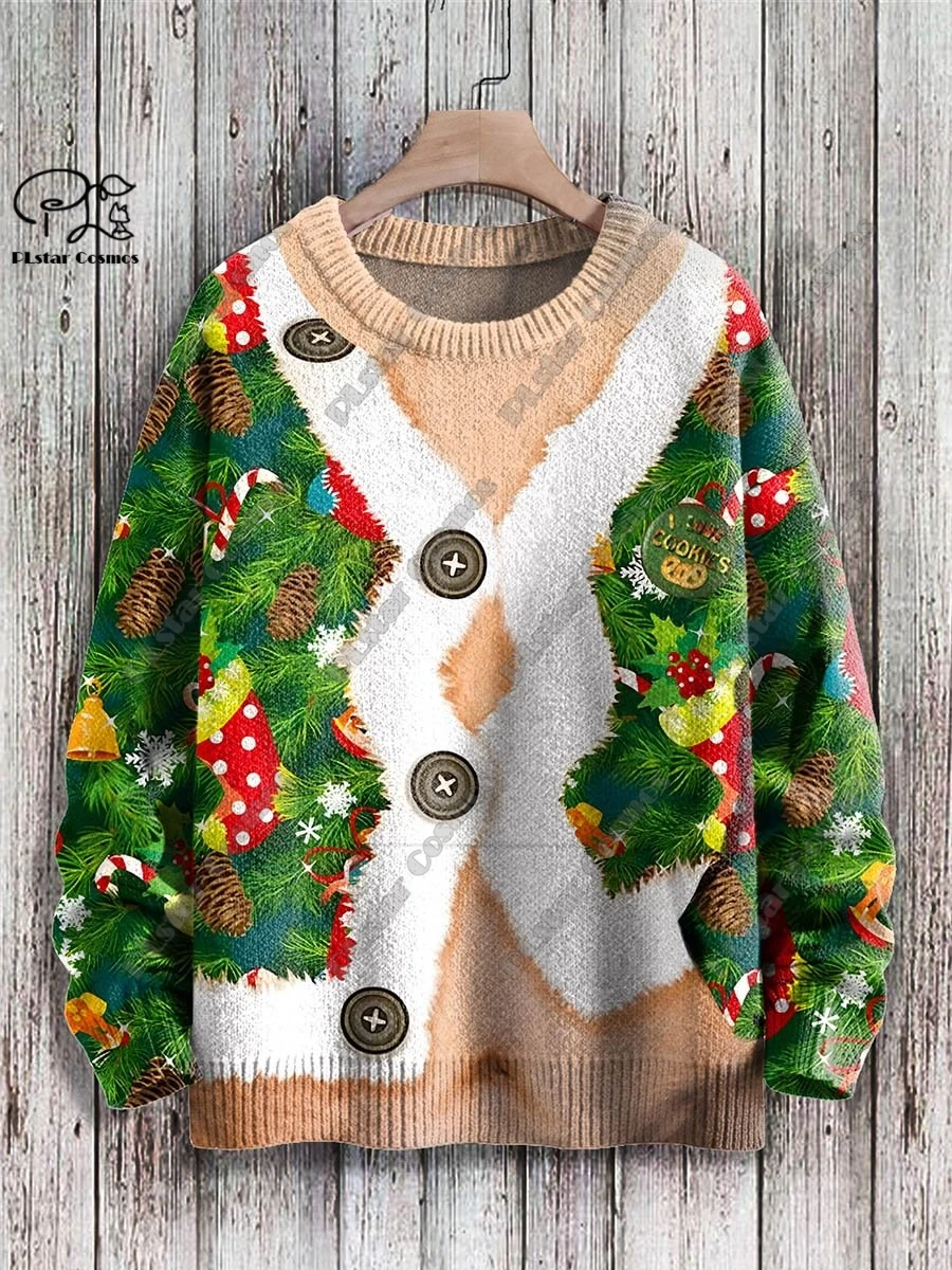 

New 3D Printed Santa Claus Snowflake Christmas Tree Elk Art Print Authentic Ugly Sweater Winter Casual Unisex Sweater S-2