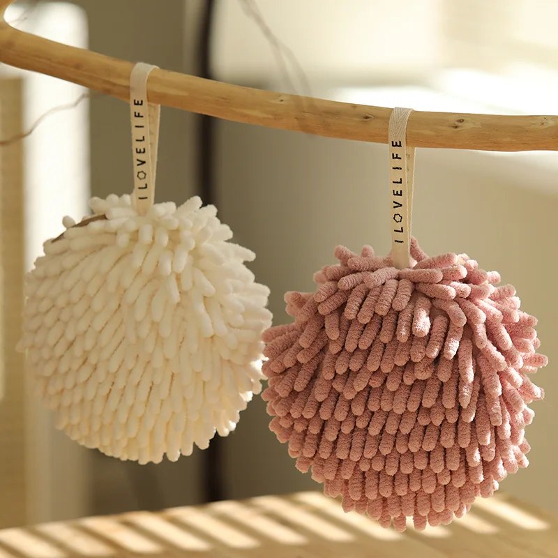 

Chenille Soft Hand Towels Hanging Super Absorbent Fast Drying Sponge Plush Wipe Cloth Towels Ball Kitchen Bathroom Accessories