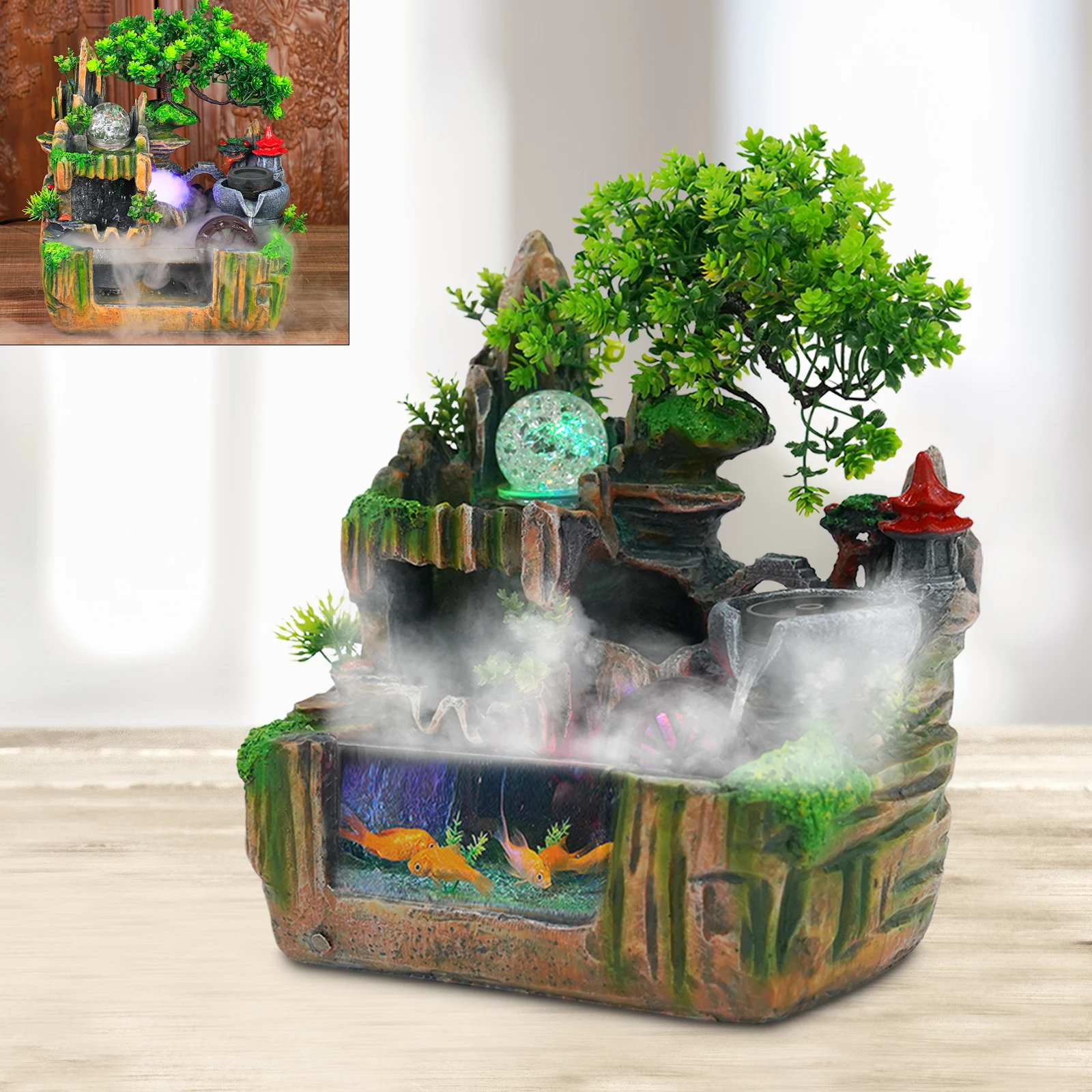 Rockery Fountain Small Rockery Water Fountain Indoor with LED Lamp Atomization Effect Suitable for Office Decoration Rockery Fountain Small Rockery Water Fountain Indoor with LED Lamp Atomization Effect Suitable for Office Decoration