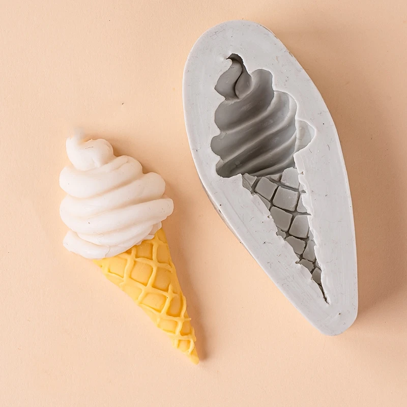 

Silicone Mold Ice Cream Cone Chocolate Fondant Candy Moulds Ornaments Plug-in Children's Baby Birthday Cake Decorative