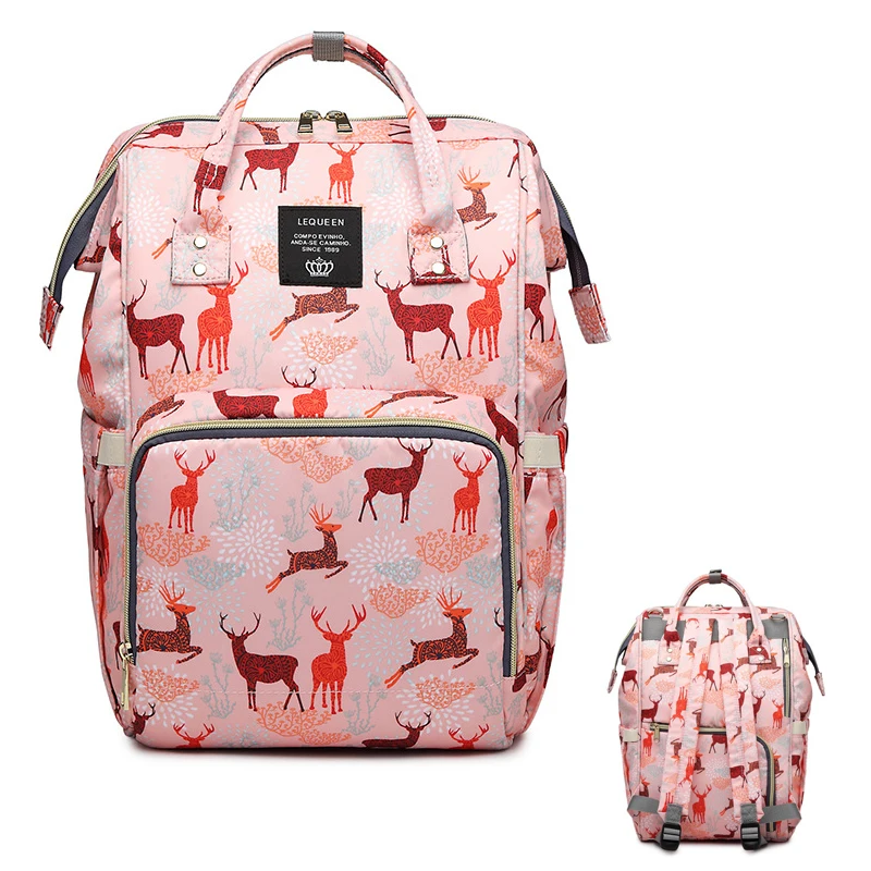 

LEQUEEN Original Waterproof Diaper Bag Backpack Luxury Baby Diaper Bag Large Capacity Animal Prints Deer Travel Mommy Bag