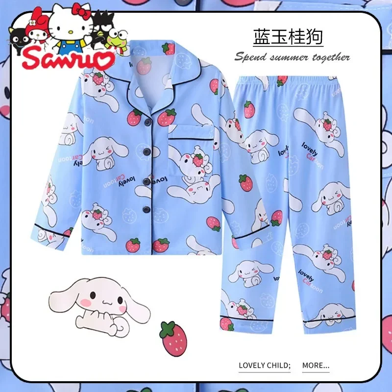 

MINISO Melody Kuromi Hello Kitty Cinnamoroll Pochacco Children's Pajamas Girls Thin Baby Set Long Sleeve Cardigan Home Wear