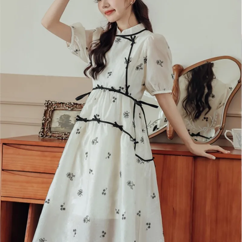 

Новая красивая маленькая юбка в китайском стиле с узкой талией и воротником-стойкой женское летнее платье 2