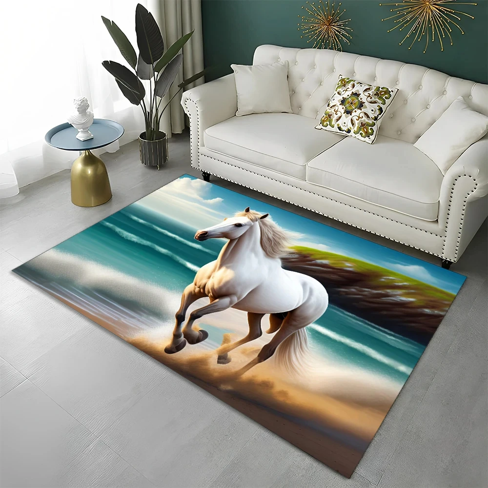 

Running Horse Carpet Farm Animal Area Rug for Home Playroom Bedroom Living Room Doormat Decor, Non-slip Wild Animals Floor Mat