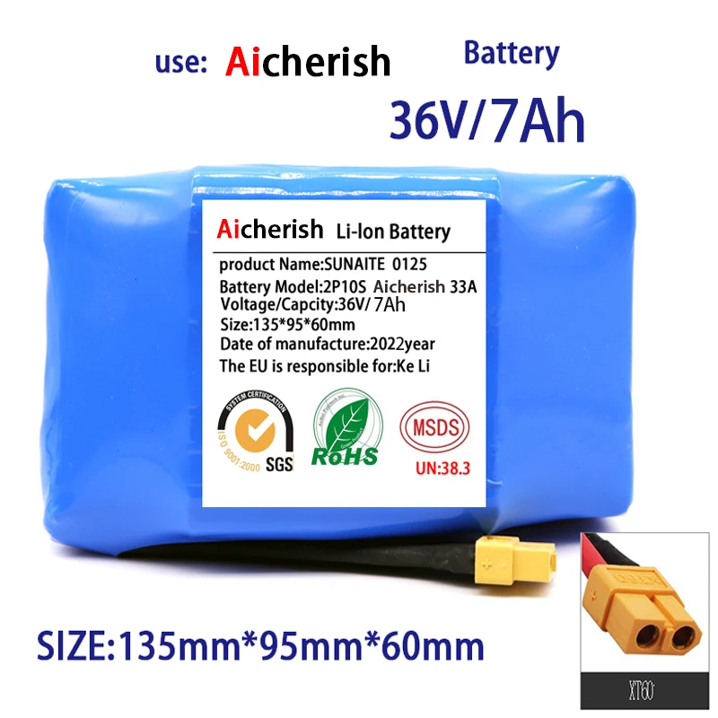 36V 7000mAh 18650 Battery Pack For Electric Self Balancing Scooter HoverBoard Unicycle Rechargeable Lithium ion Battery
36V 7000mAh 18650 Battery Pack For Electric Self Balancing Scooter HoverBoard Unicycle Rechargeable Lithium ion Battery