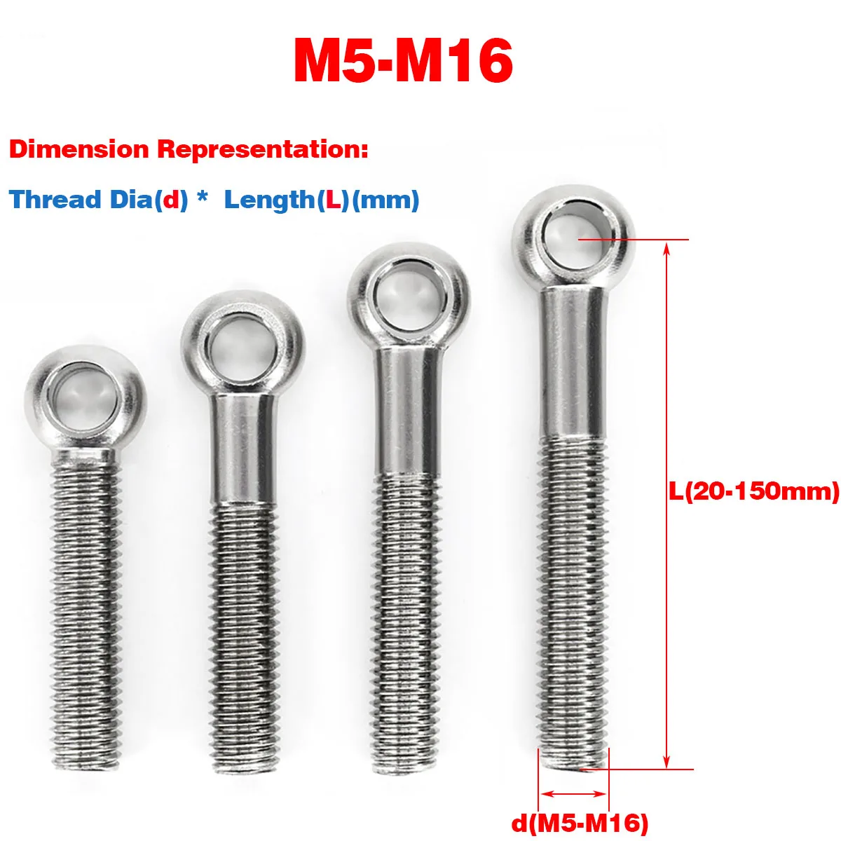 

304 Stainless Steel Eyerod Eyepin Swing Bolt, Lifting Ring\ Perforated \ Ball Head ScrewM5-16