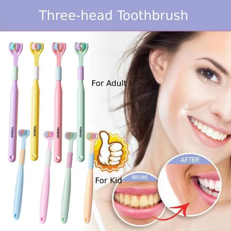 

Трехсторонняя зубная щетка с мягкой щетиной для взрослых и детей, зубная щетка с ультратонкой мягкой щетиной для ухода за полостью рта, безопасная зубная щетка для чистки полости рта
