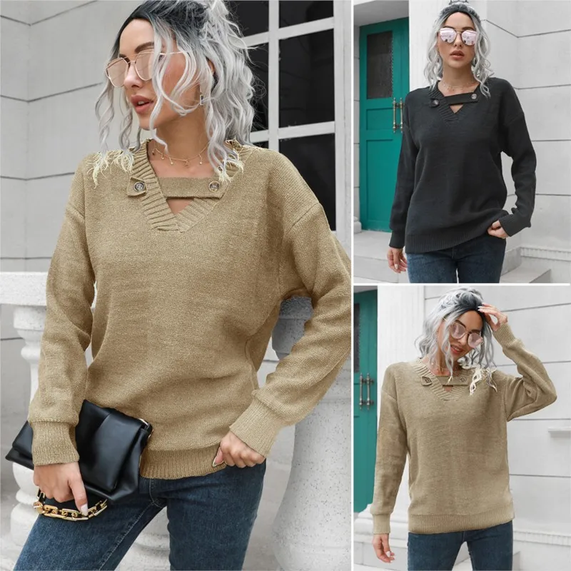 Comfortable Design Feel Button Pullover Solid Casual V-neck Loose Autumn And Winter Fashion Women's Elegant Long Sleeve Sweater
Comfortable Design Feel Button Pullover Solid Casual V-neck Loose Autumn And Winter Fashion Women's Elegant Long Sleeve Sweater