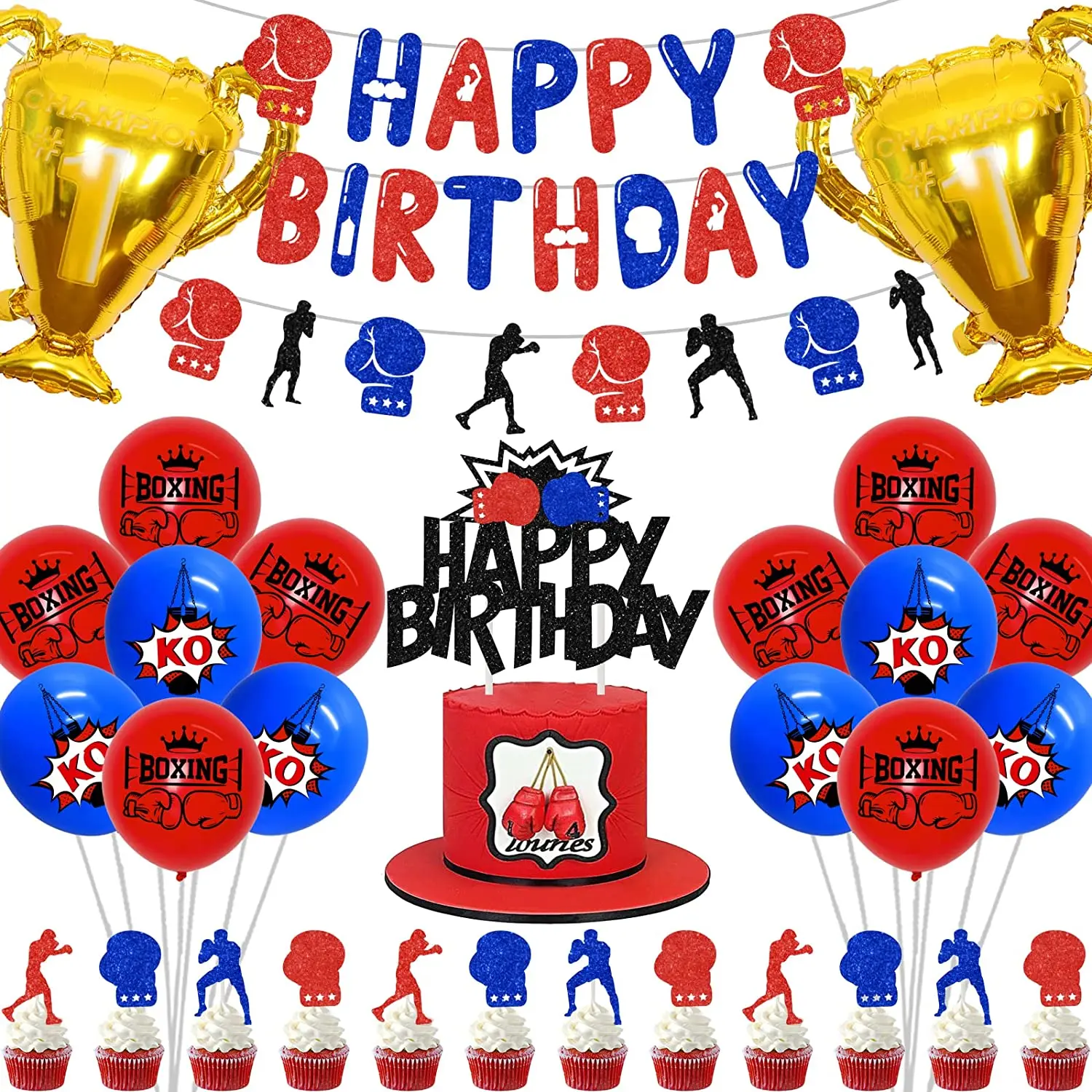 Red Blue Boxing Birthday Party Decorations for Boys Boxing Match Supplies with Happy Birthday Banner Cake Topper Trophy Balloons
Red Blue Boxing Birthday Party Decorations for Boys Boxing Match Supplies with Happy Birthday Banner Cake Topper Trophy Balloons