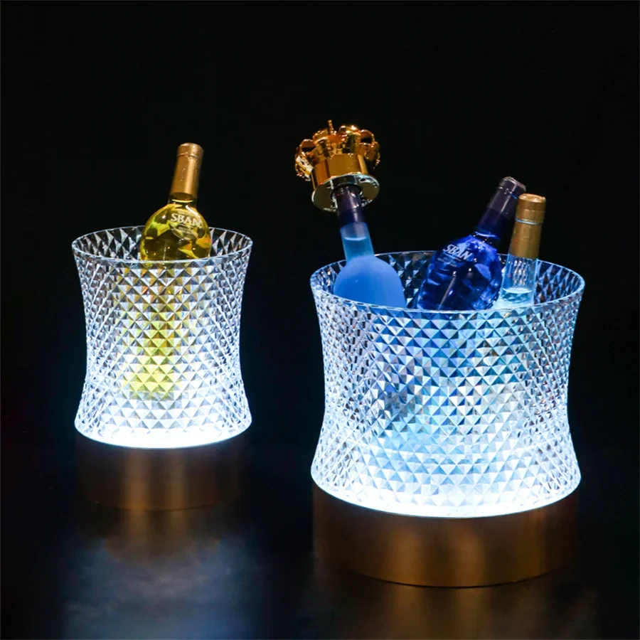 

Rechargeable RGB Crystal Diamond Waterproof Champagne Bottle Cooler Wine Drink Beer Beverage Ice Bucket LED Sexy Waist Presenter