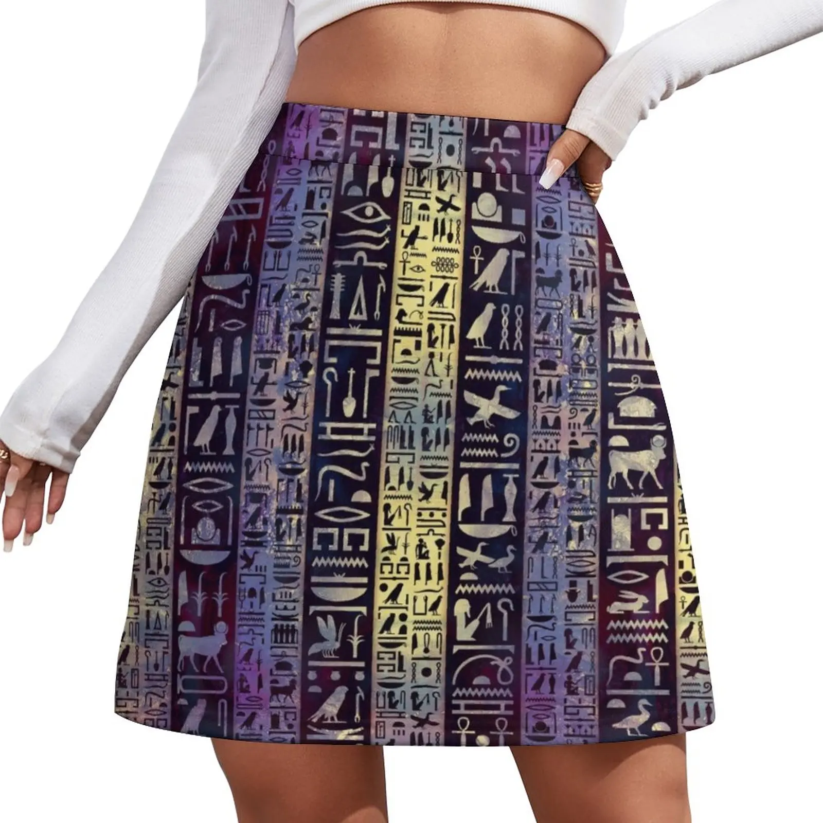 

Египетские хироглифы на фиолетовом цвете, текстурная мини-юбка, юбка, шорты, Женская юбка, платья, роскошная одежда для женщин