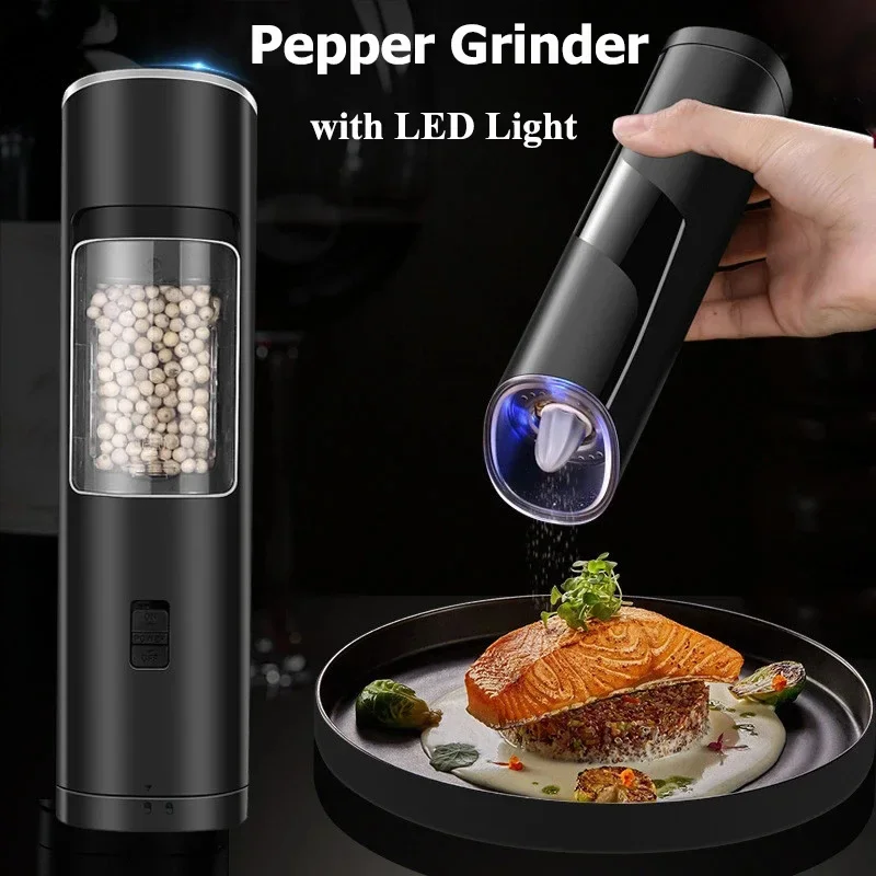 

Automatic Gravity Spice Mill with LED Light Electric Salt and Pepper Shaker Adjustable Ceramic Grinder Battery Operated Kitchen