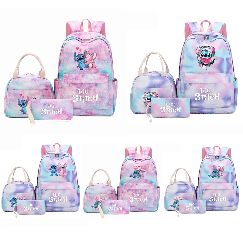 

Disney Lilo Stitch 3Pcs/Set Backpack Colorful Bag Boys Girls School bags Teenager with Lunch Bag Travel Mochilas