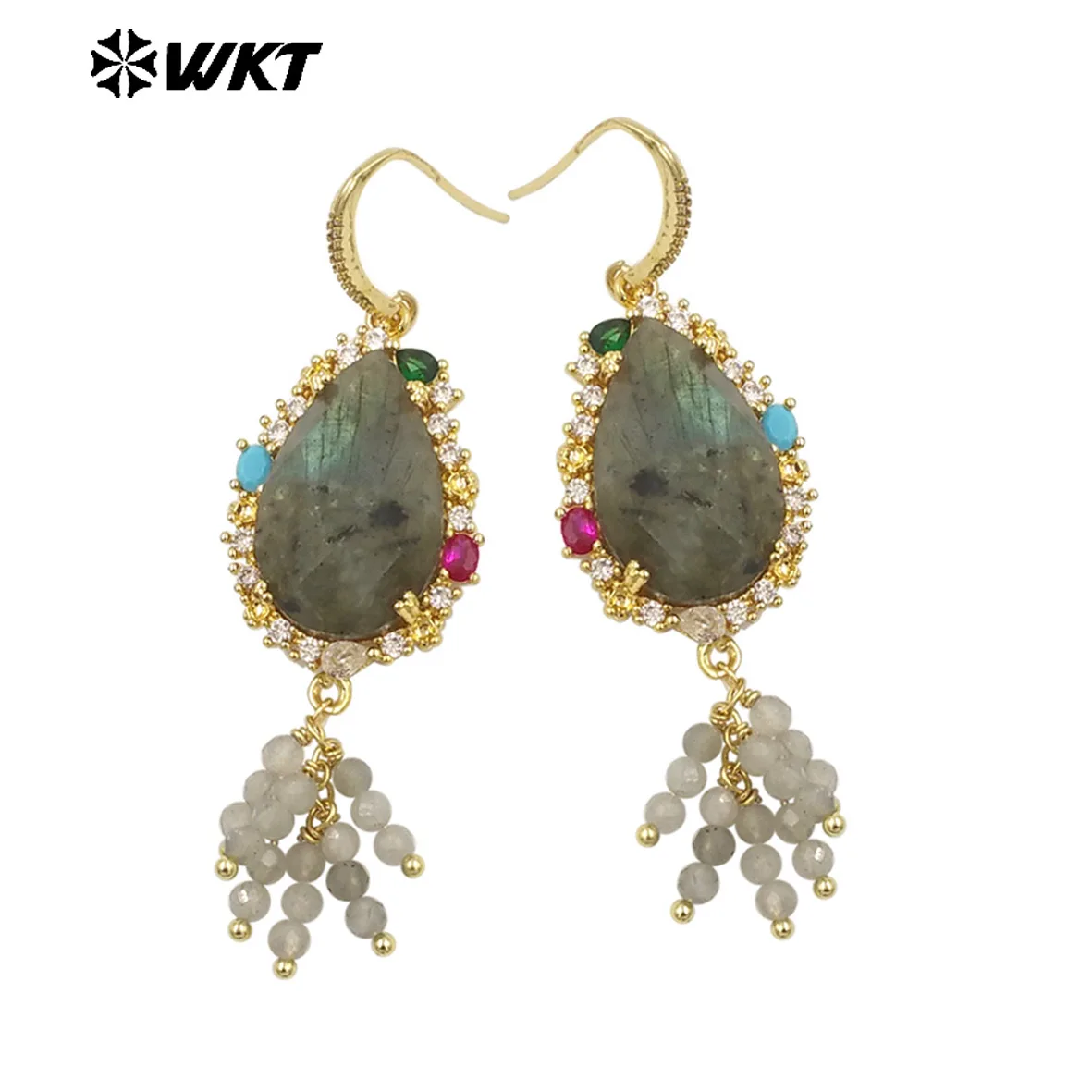 

WT-ME107 Beautiful Natural Colored With CZ Gemstone Waterdrop Shape Special Design Hook Earring For Women Party Decorated