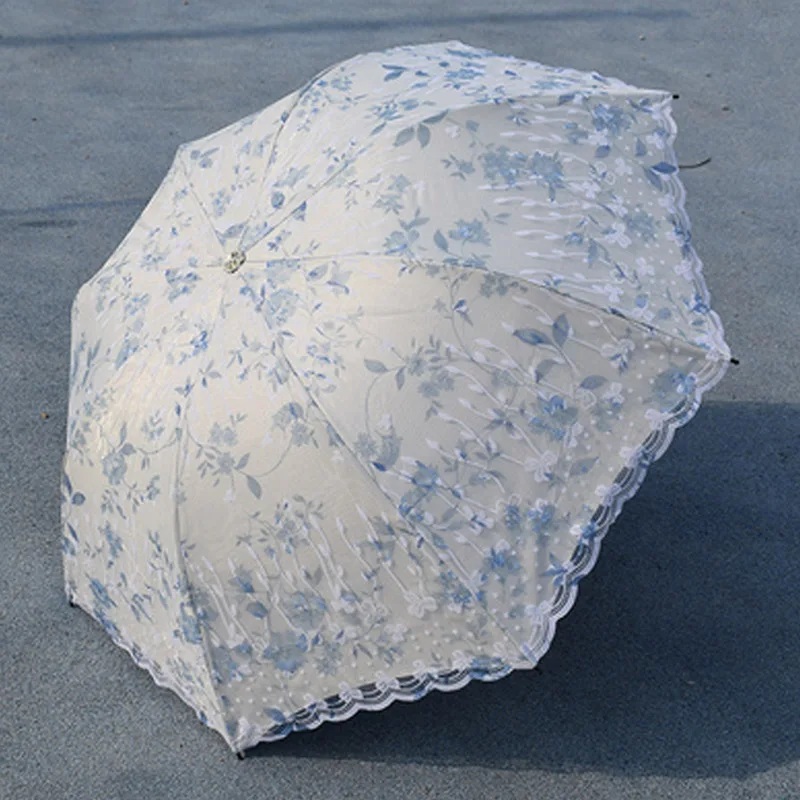 

Двухслойный кружевной женский зонт от дождя, складной уличный ветрозащитный зонтик с цветами, черное покрытие Защита от солнца с солнцезащитным козырьком, солнцезащитный козырек