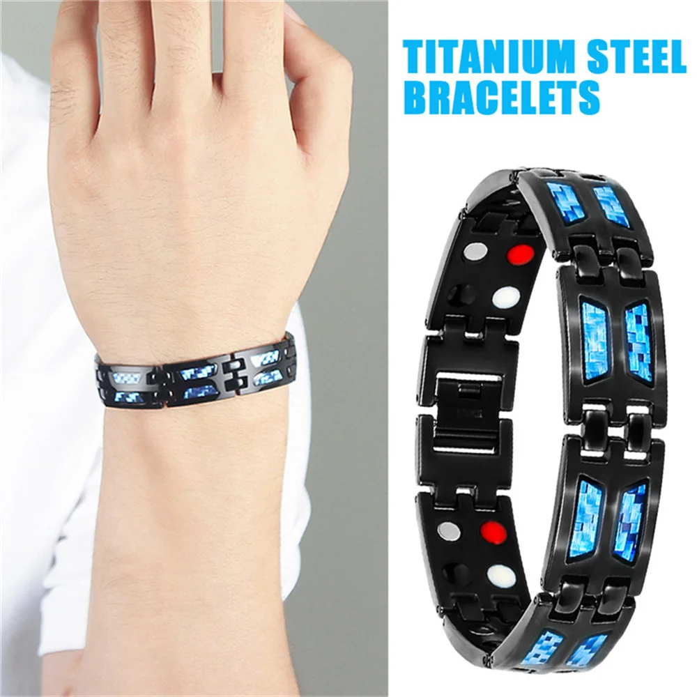 

Double Row Negative Ion Germanium Blue Slimming Bracelet For Man Titanium Carbon Fiber Elief Magnet Health Bracelets Bangle Gift