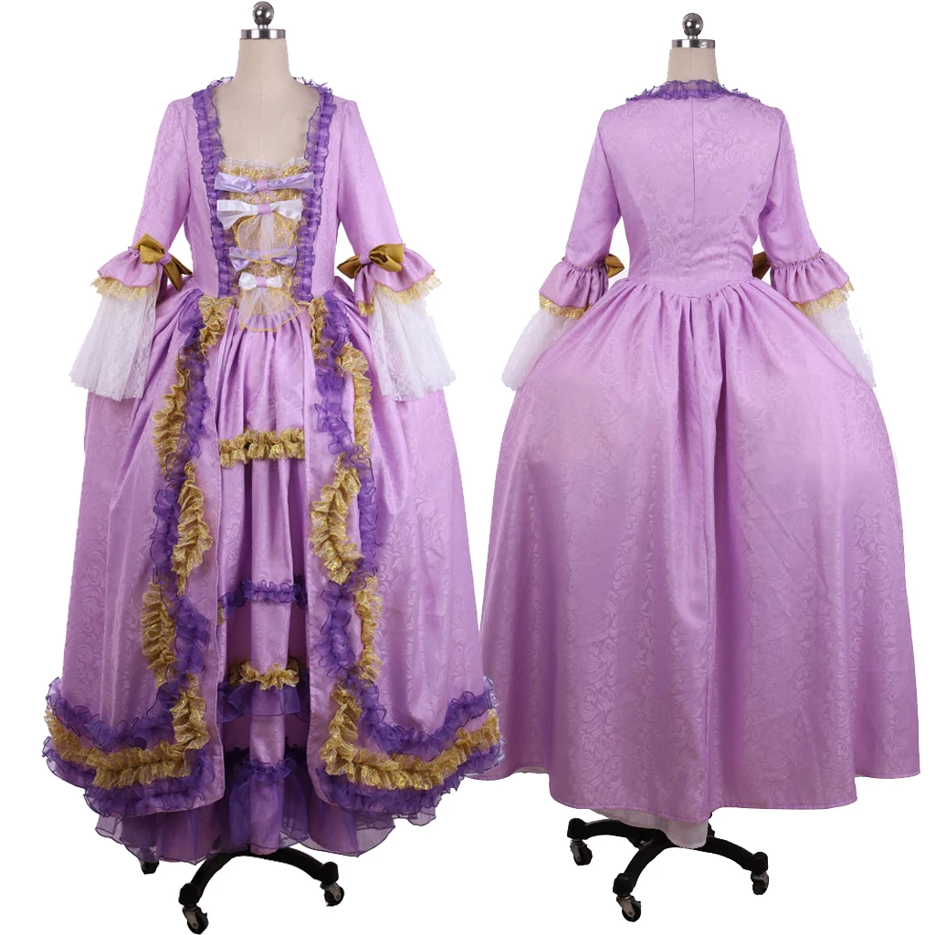 

Women's Rococo Marie Antoinette Purple Ball Gown Rococo Inspired Vintage Cute Bow Lace Ruffle Floral Wedding Party Dresses