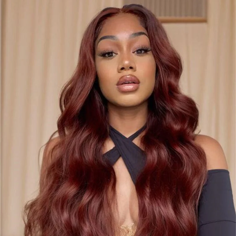 

Long 180%DensityBody Wave 26Inch Brown Soft Glueless Lace Front Wig For Women With Baby Hair Synthetic Preplucked Daily Fashion