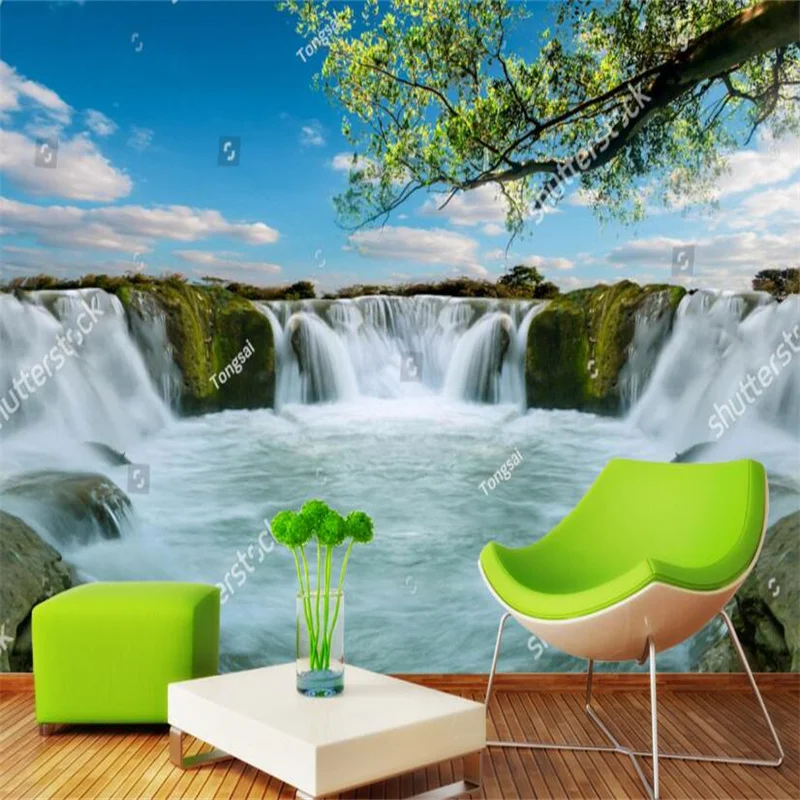 

Custom Natural Scenery Waterfall Forest Wallpaper for Living Room TV Sofa Background Wall Papers Home Decor Papel De Parede 3d
