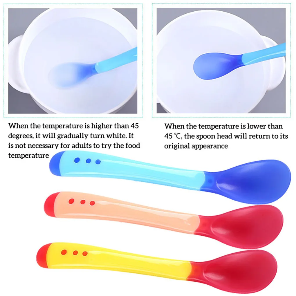 

Baby Spoon Temperature Sensing Spoon Silicone Color Changing Toddler Feeding Tool Yellow
