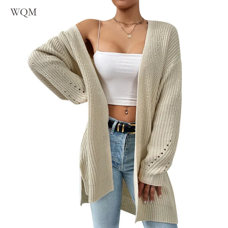 

WQM Autumnwinter New Loose Medium Length Coat V-neck Solid Color Knitted Reviews Many Clothes Sweateropeiya Loose Length Knitted