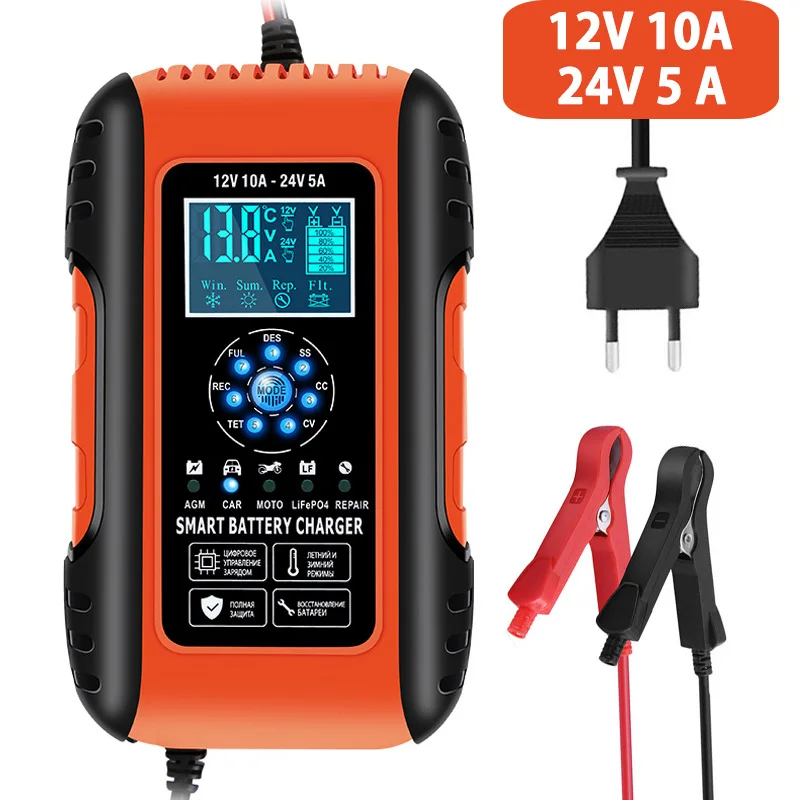 12V 10A 24V 5A Car Battery Charger Pulse Repair Chargers for Gel AGM LiFePo4 Wet Lead Acid 7-Stage Automatic Charging
12V 10A 24V 5A Car Battery Charger Pulse Repair Chargers for Gel AGM LiFePo4 Wet Lead Acid 7-Stage Automatic Charging