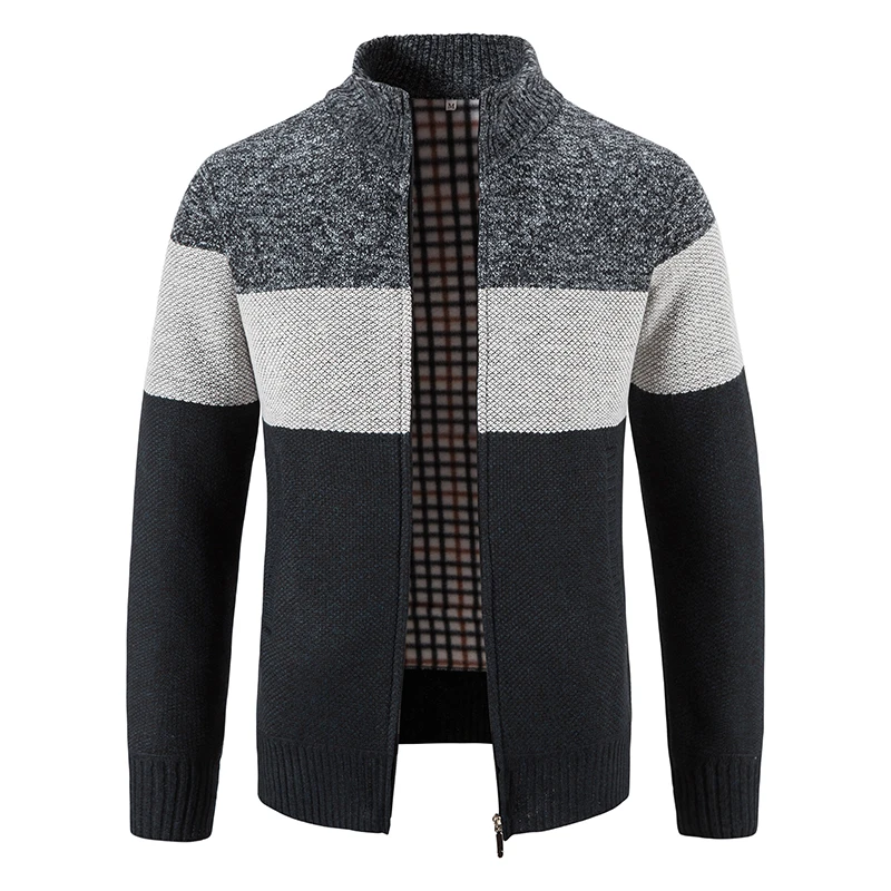 Fashion Men's Stand Collar Cardigan Sweater Slim Fit Cable Knit Zipper