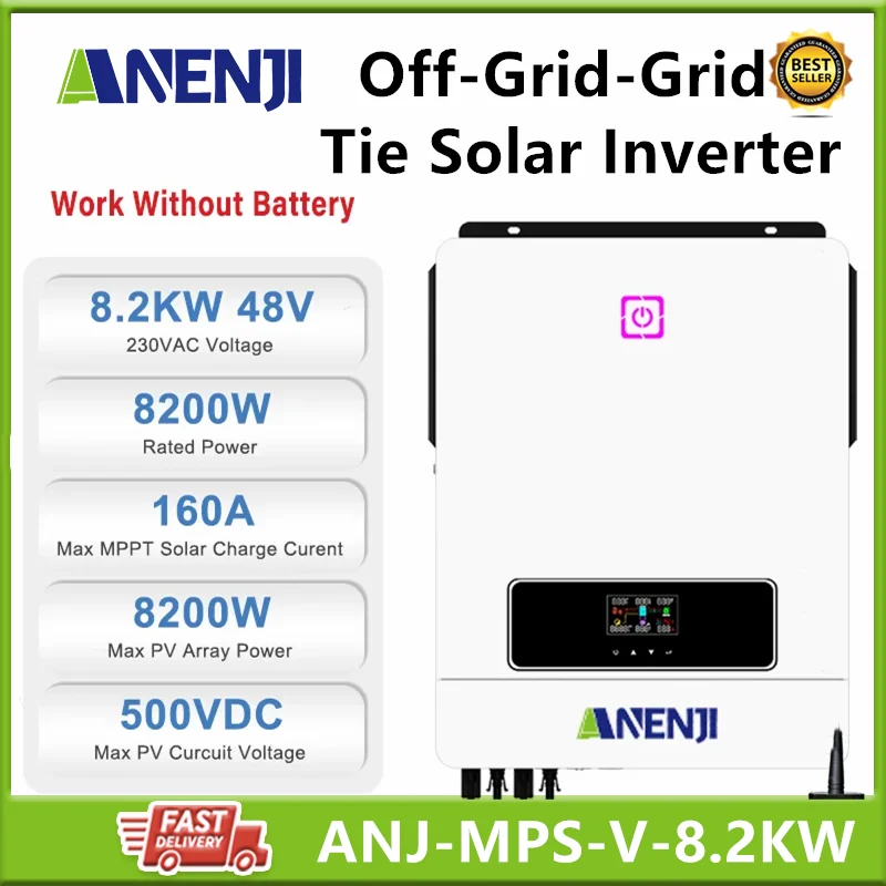 

8.2KW 230V 48V Hybrid Solar Inverter Off Grid Tie Inversor Pure Sine Wave Built-in 160A MPPT Charge Controller Dual PV Input