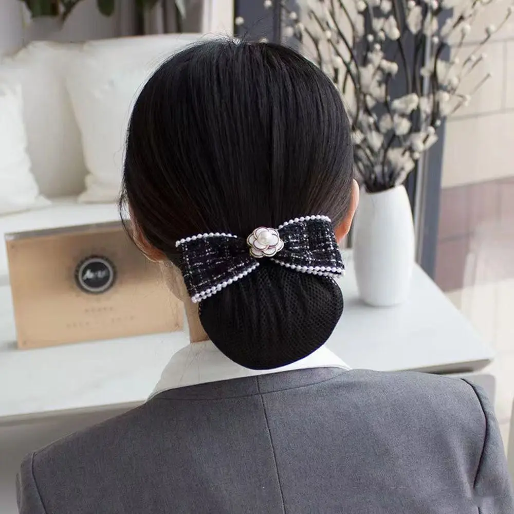 

Clip Flower Pearl Airline Stewardess Headwear Professional Headdress Women Spring Clips Korean Bun Snood Hairgrips Cover Net