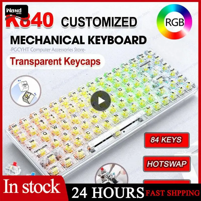 

K840 Transparent Mechanical Keyboard Hot Inserting Customized RGB Lighting Game E -sports Wired Mechanical Transparent Keyboard