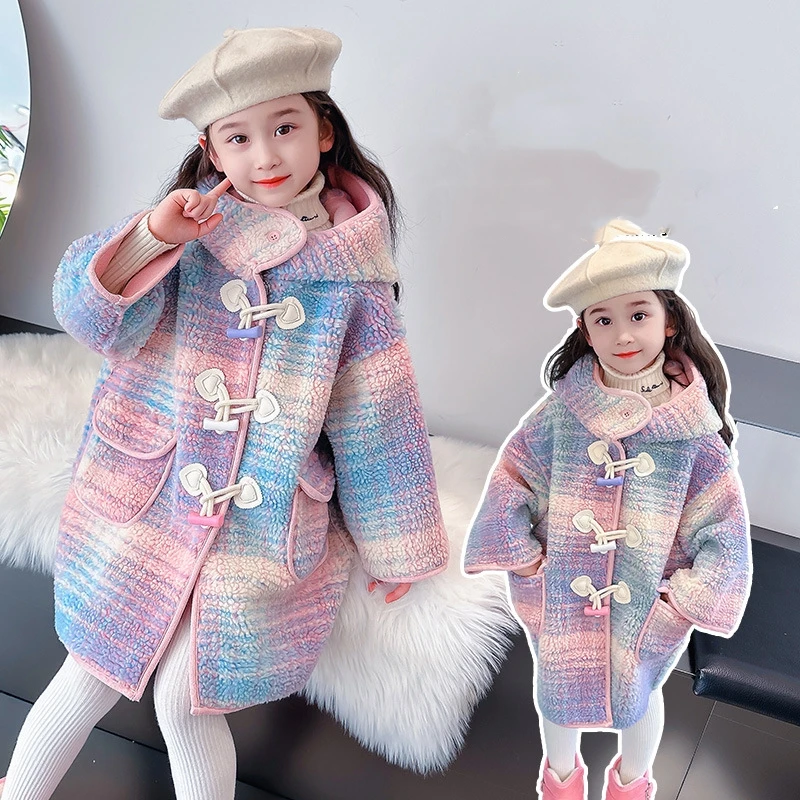 

Girls Woolen Coat Overcoat Jacket Windbreak 2023 Cute Warm Thicken Winter Cotton Party Plus Size Children's Clothing