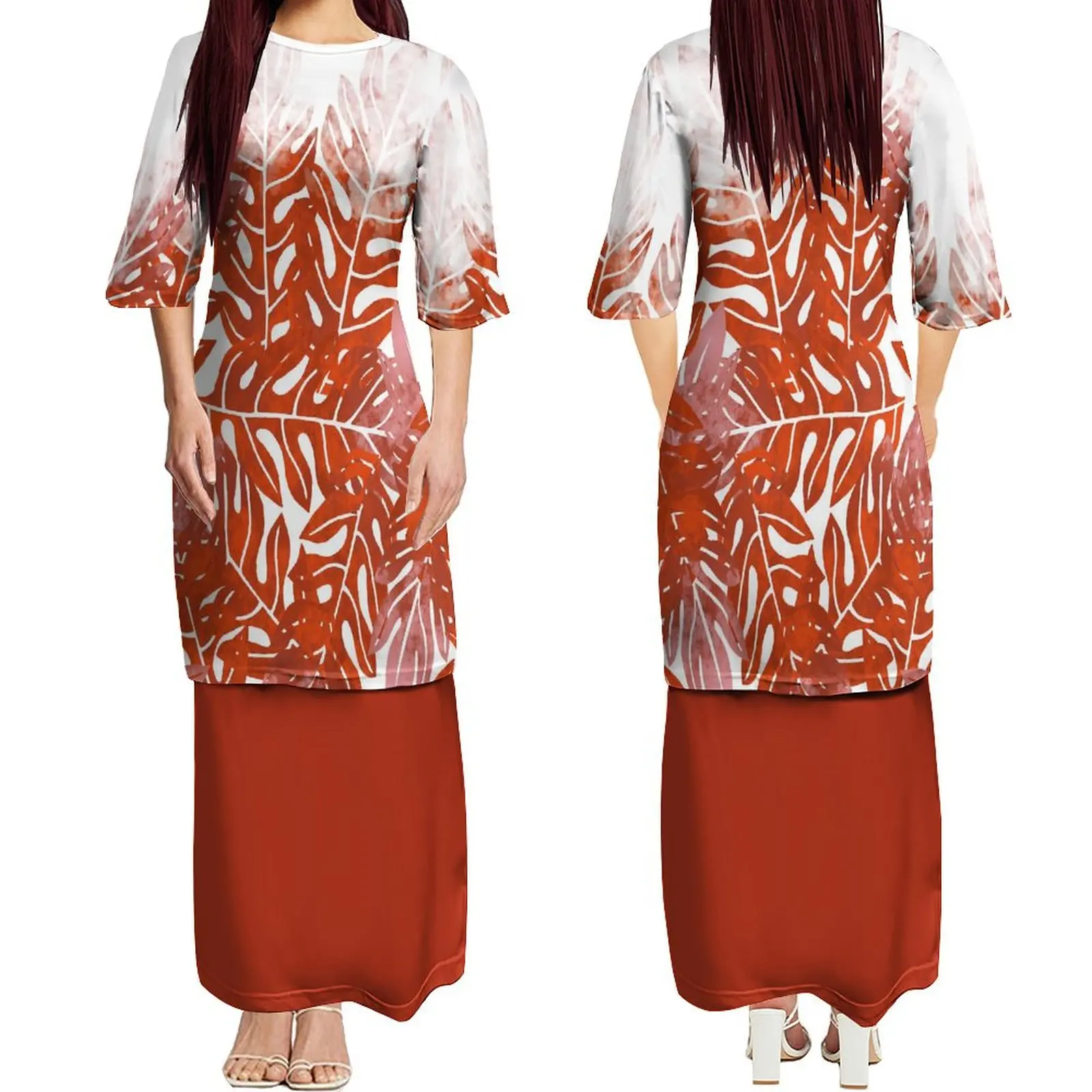 

High Quality Summer Pacific Island Art Ladies Elegant Dress Puletasi Two-Piece Set Polynesian Tribal Custom Print